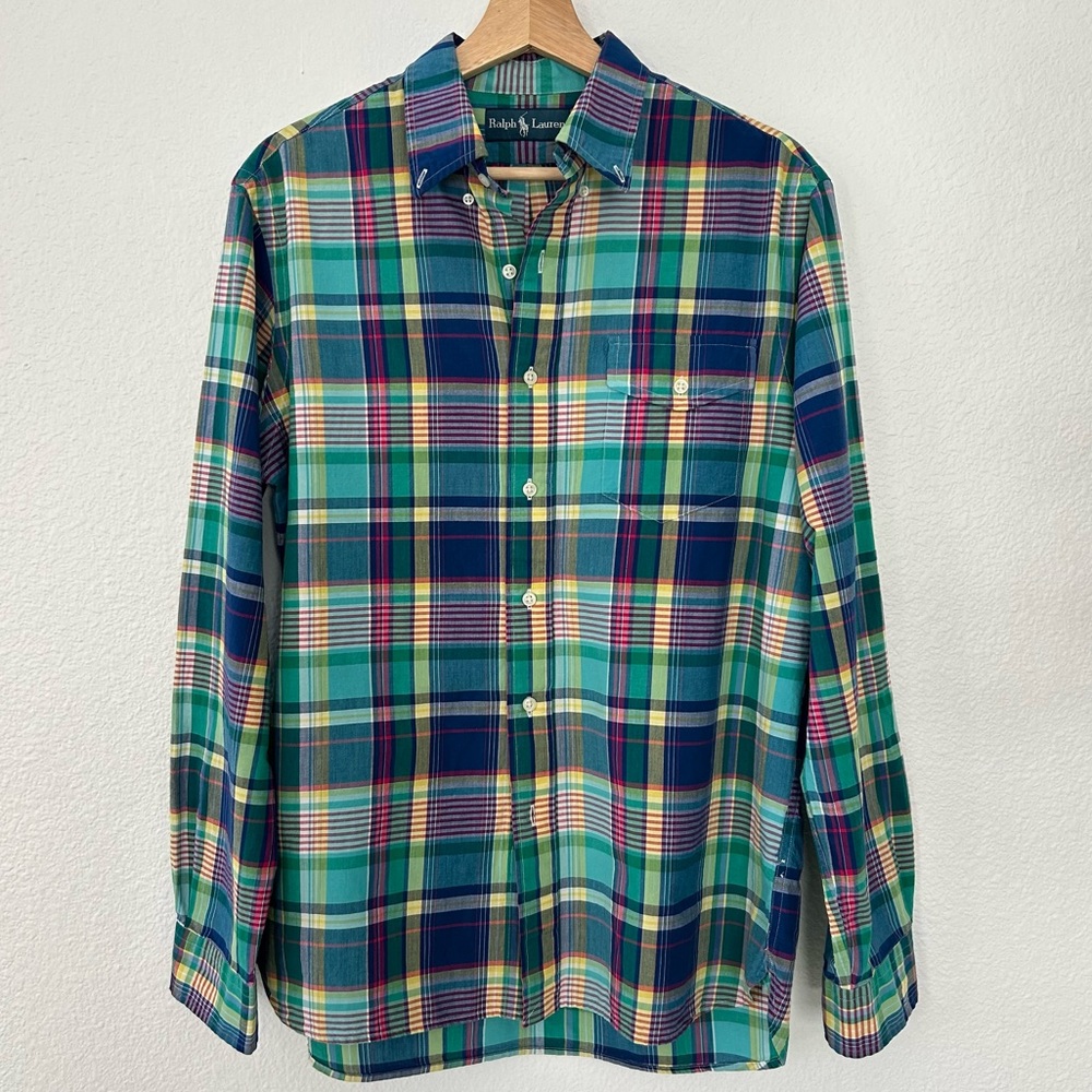 Ralph Lauren Mens Button Up Shirt Plaid, Preppy, Size Medium Y2K Streetwear